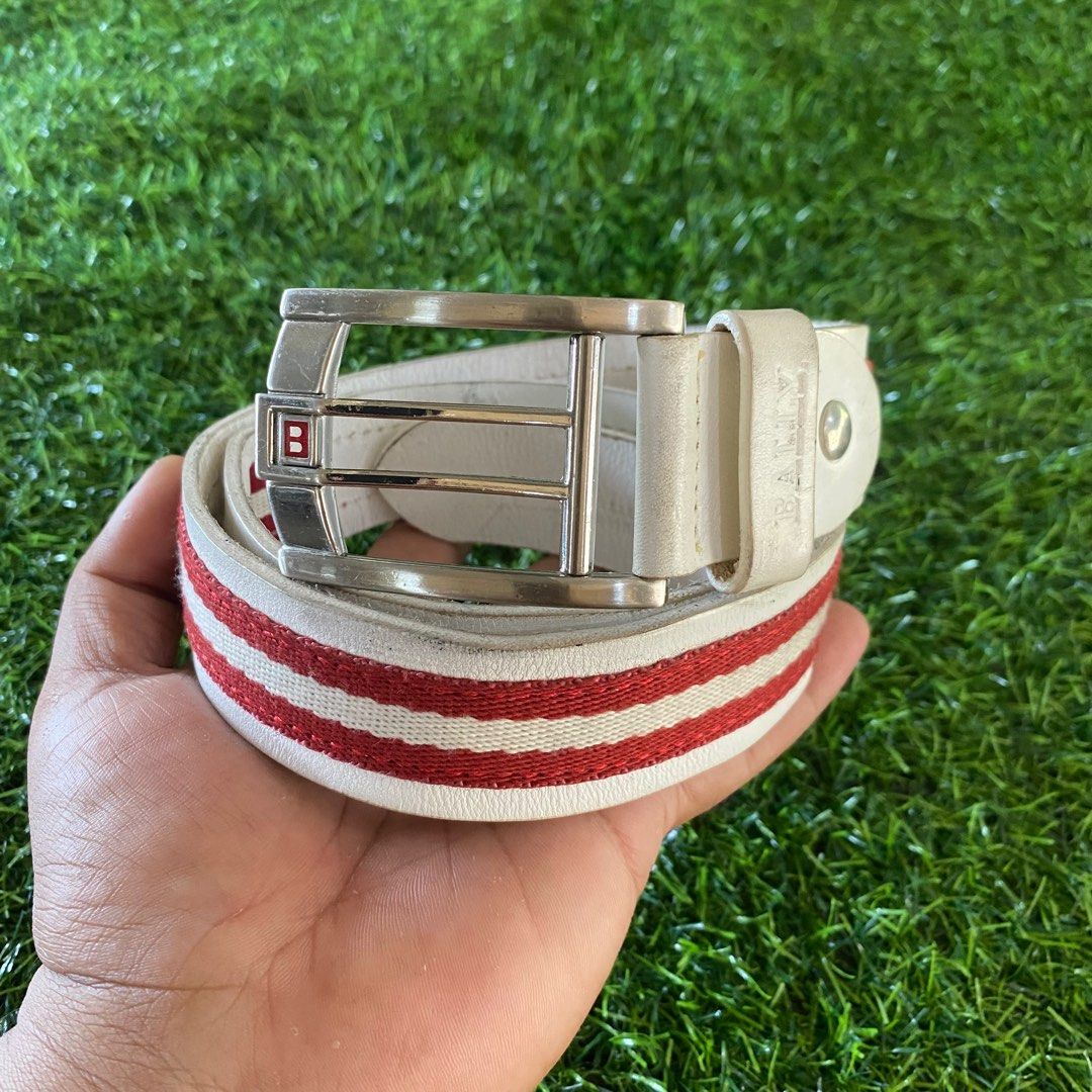 Bally Stripe Red N White Belt Genuine Leather Men s Fashion Watches Accessories Belts on Carousell