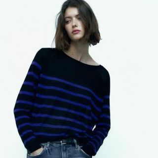 Basic Fine Striped Knit Sweater