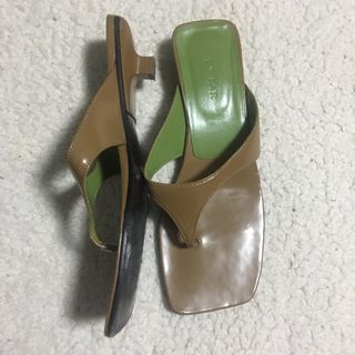BY FAR LEATHER JACKIE SQUARE TOE KITTEN HEEL SANDALS