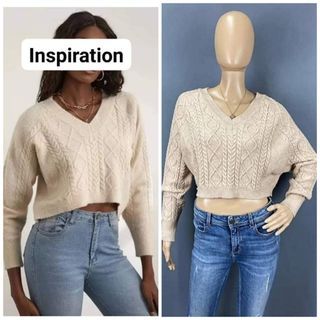 Cable knit v neck crop sweater