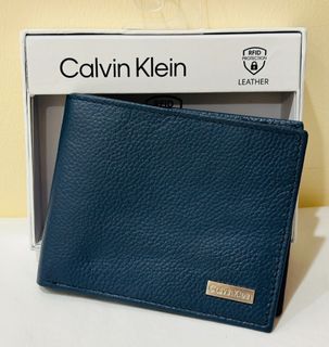 CALVIN KLEIN CK NAVY BLUE RFID PROTECT BILLFOLD GENUINE LEATHER & VALET WALLET $50