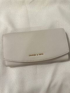 Charles & Keith Curved Flap Long Wallet - Light Grey