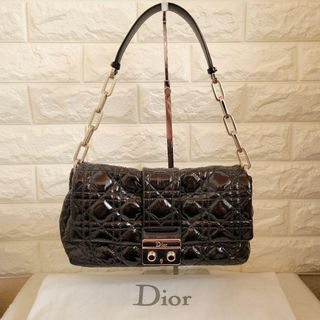 Christian Dior Chain Shoulder Bag New Rock Cannage Patent Leather Black