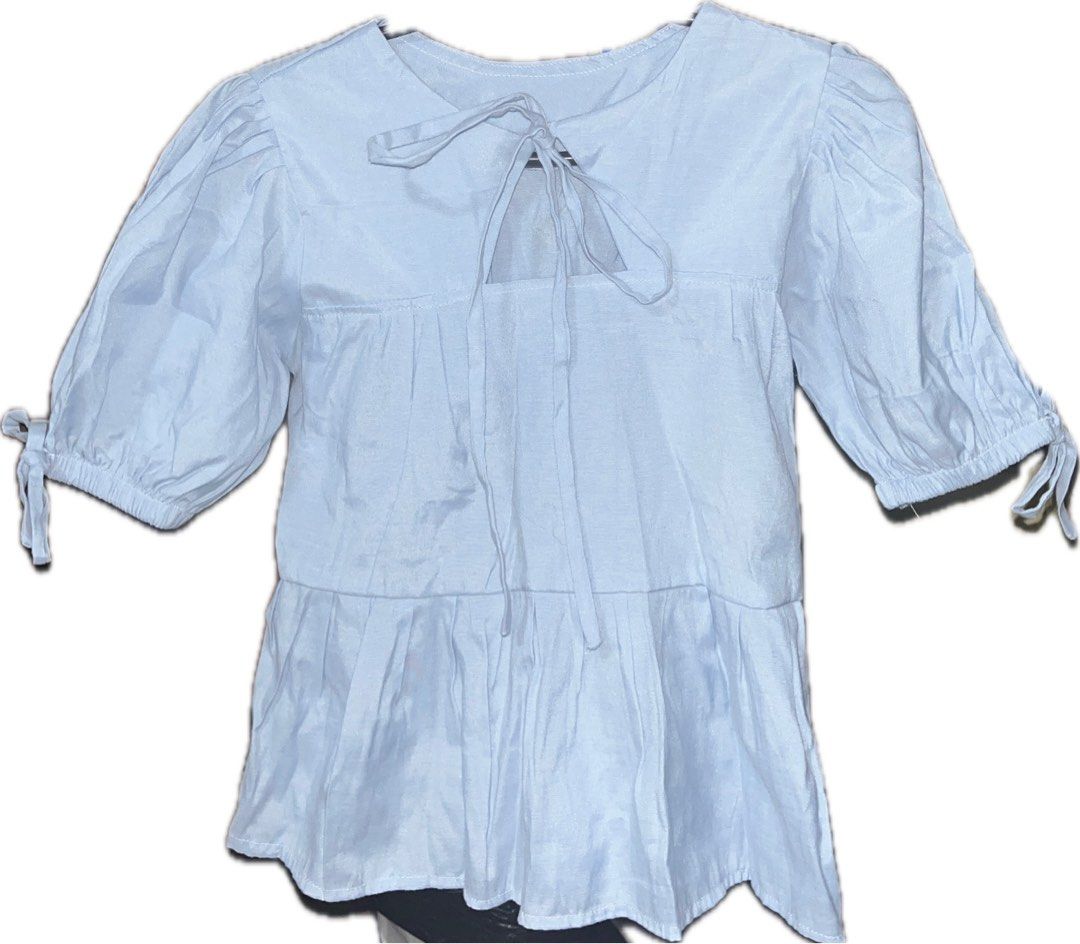 B1T2 🎀 Cottagecore Blouse with Ribbons (set) (Category: Blouses) located in Mandaluyong City. Submitted by declutterlover (Listing ID 1303308026, Image 3). Description: 250 for 3 pieces!! 🫶🏼 Perfect for the ‘put ribbons everywhere’ era hehe For XXS-XS gurlies Tags: Not Zara, H&M, Uniqlo, Zalora, Shein, Bershka, Pull&Bear.
