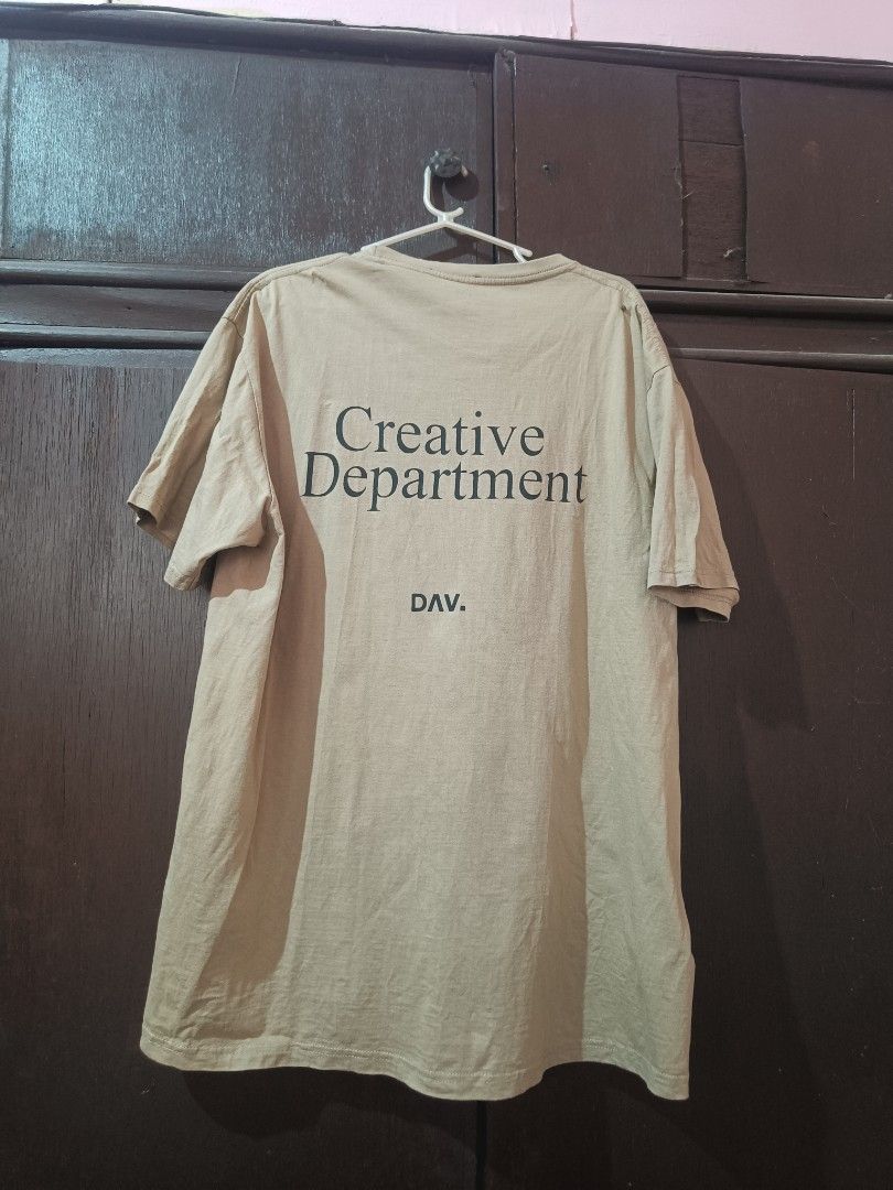 DAV- creative department T-shirt (Category: Tshirts & Polo Shirts ) located in Pasig City. Submitted by clarsethsof.ph (Listing ID 1303325868, Image 2). Description: Condition- used Size- XL ( liked it oversized) Got this from cebu -Unisex -actual photo posted -no flaws -good as new.