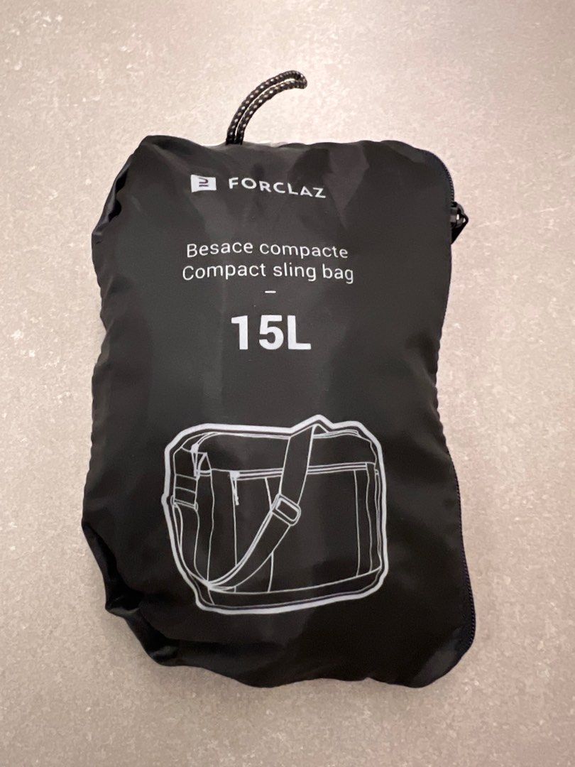 Decathlon Trekking 15L Compact Messenger Bag Forclaz Travel Black 15L compact sling bag black unisex daily use hiking walking shopping travel lightweight roomy spacious Sports Equipment Other Sports E...