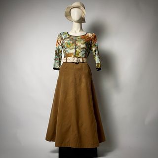 SET ✨ DEMUTH CÉZANNE Styled Intarsia Watercolor Fleur Mandala Semi Sheer Cutout Blouse + Dress Flap Pocket Maxi Skirt