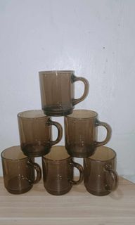 Duralex France smoke/brown coffee mug drinking cup set of 6