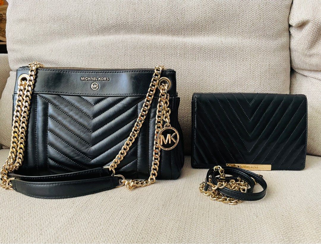 Free Michael Kors Wallet on chain with purchase of Brand New Michael Kors Black Shoulder Bag Women s Fashion Bags Wallets Shoulder Bags on Carousell