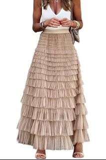 Free Size Beige Tulle Maxi Skirt