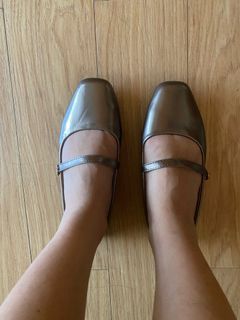 Grey Glassy Mary Jane Flat Shoes