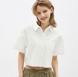 GU Linen Blend Cropped Shirt (Short sleeve)