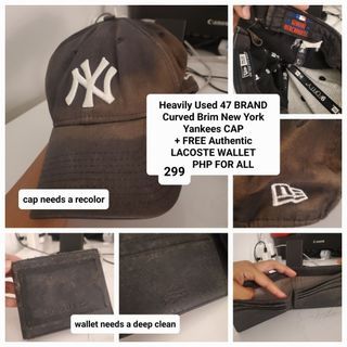 Heavily Used 47 BRAND NEW YORK YANKEES CAP + FREE Authentic Lacoste wallet