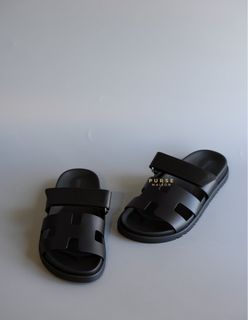 Hermes Chypre Black Calfskin Leather Techno Men’s Sandals