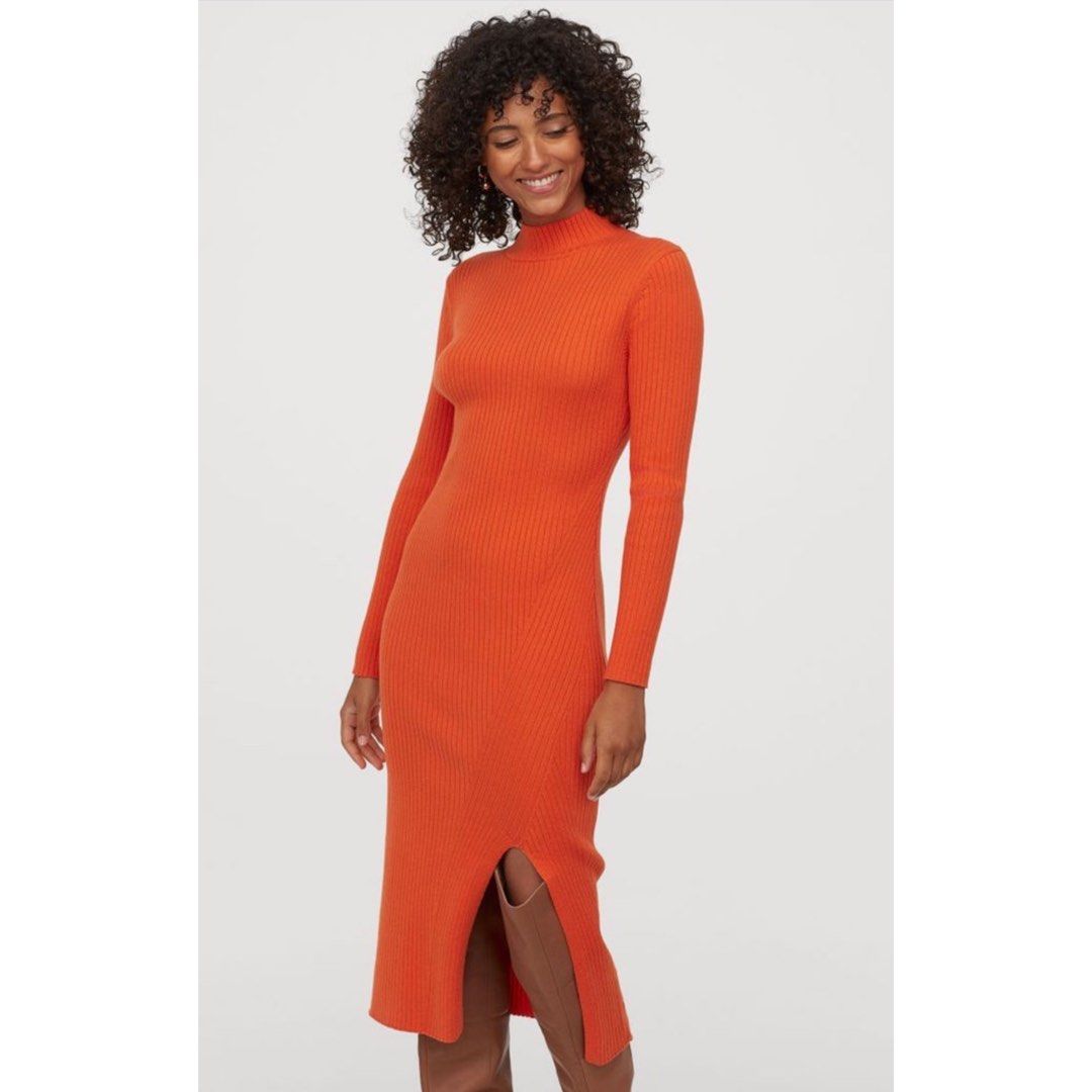 H&M Orange Rib -knit dress, Women's Fashion, Dresses & Sets, Dresses on  Carousell