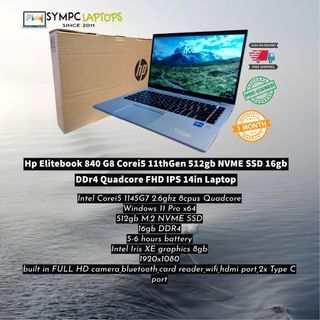 Hp Elitebook 840 G8 Corei5 11thGen 512gb NVME SSD 16gb DDr4 Quadcore FHD IPS 14in Laptop (no backlit keyboard)