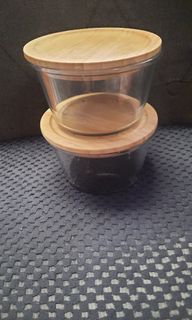 Ikea glass canister with lid wooden bamboo 5.5x3" Made in Czech Republic 2 pcs available