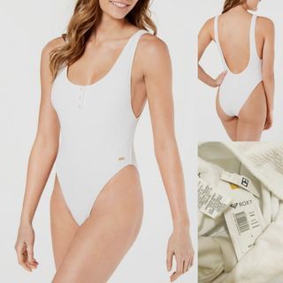 (L) ROXY Sun Memory Textured White One Piece Swimsuit / Swimwear