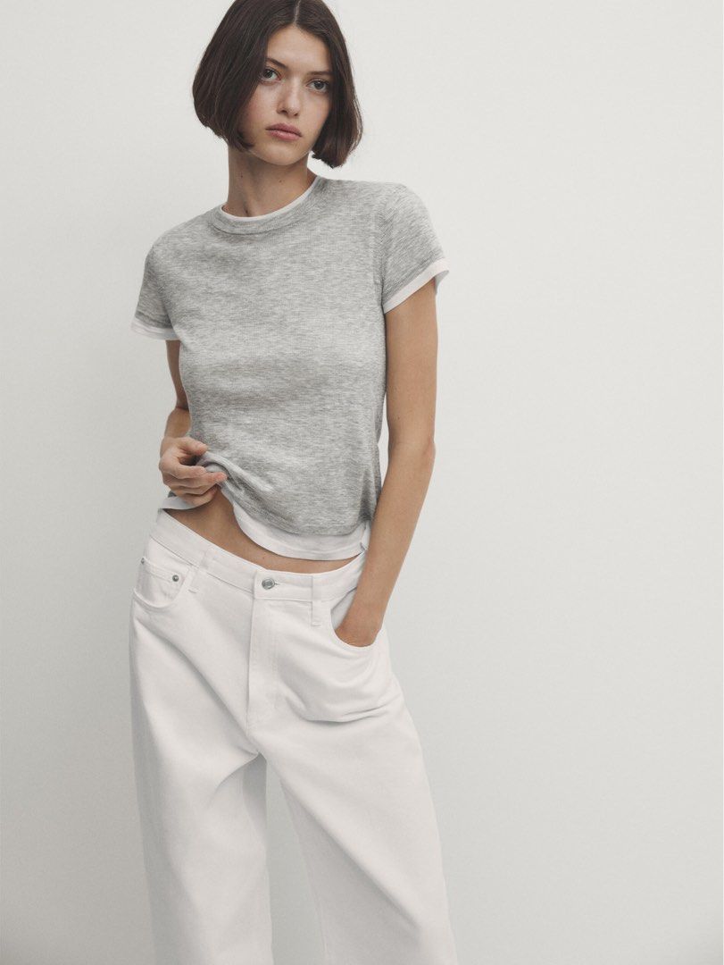 MASSIMO DUTTI RIBBED DOUBLE SHORT SLEEVE T-SHIRT, Women's