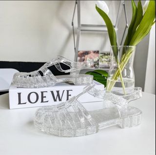 *SALE* MELISSA INS Online Jelly transparent crystal white silvery glittery fisherman sandals shoes
