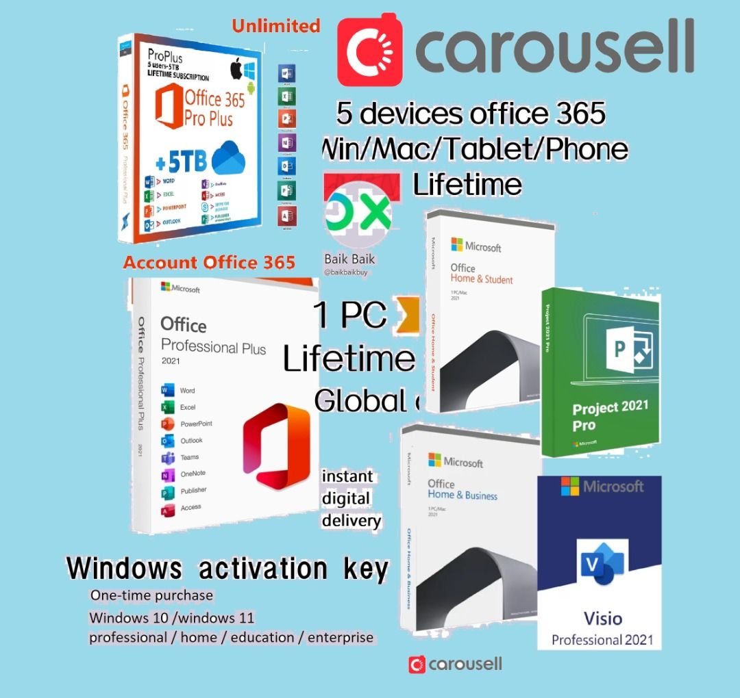 Microsoft Office 2021 Home Business Home Student Professional Plus MS  Office Bind To Account Key License Lifetime Authentic Genuine word  PowerPoint excel outlook access publisher onenote visio pro project pro,  Computers &