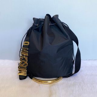 Moschino Redwall Vintage Black Nylon Bucket Shoulder Bag