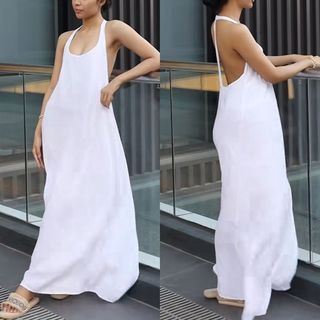 Most Elegant and Sexy White Flowy Backless Long Maxi Dress / Casual Dress / Beach Summer Dress