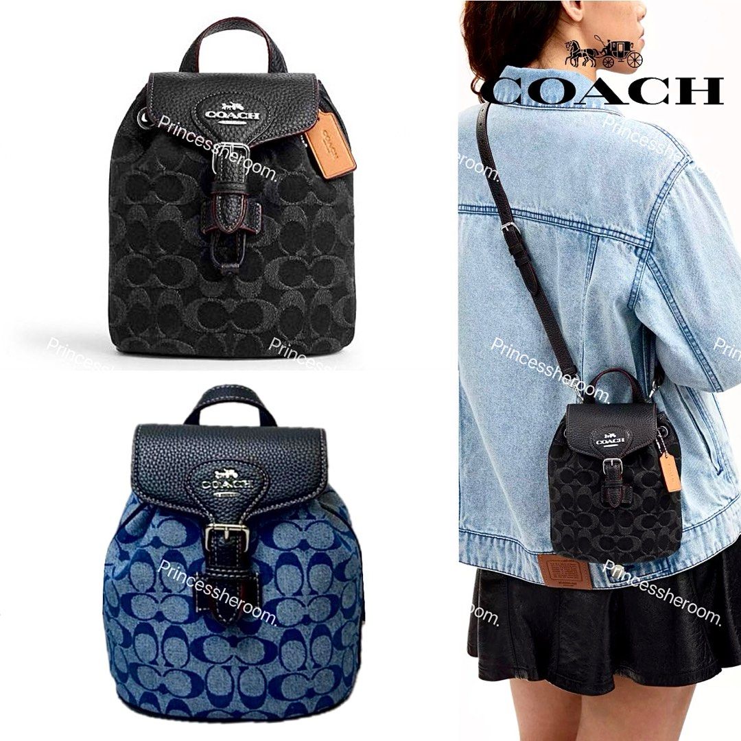 New Coach Original CP106 Denim Amelia Convertible Backpack in Signature Canvas Small Backpack Women Crossbody Sling Bag Handbag with Full Set of