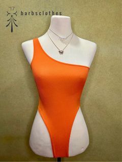 Orange One Shoulder Sleeveless Bodysuit