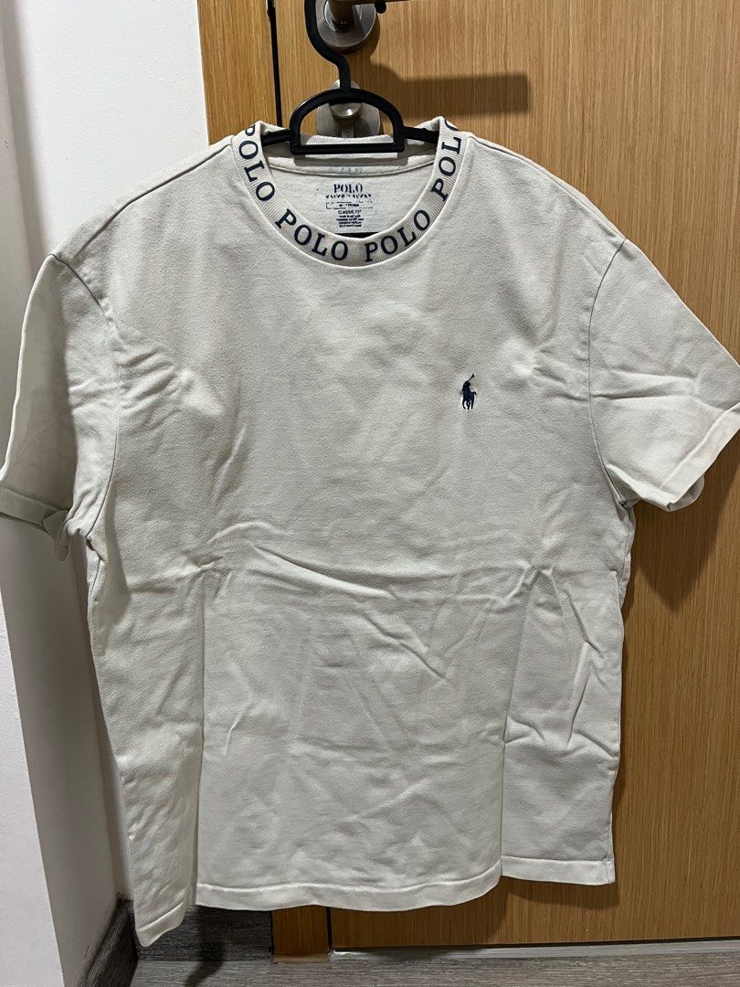 Polo Ralph Lauren x ASOS exclusive collab t shirt in cream with neck logo taping pony logo Men s Fashion Tops Sets Tshirts Polo Shirts on Carousell