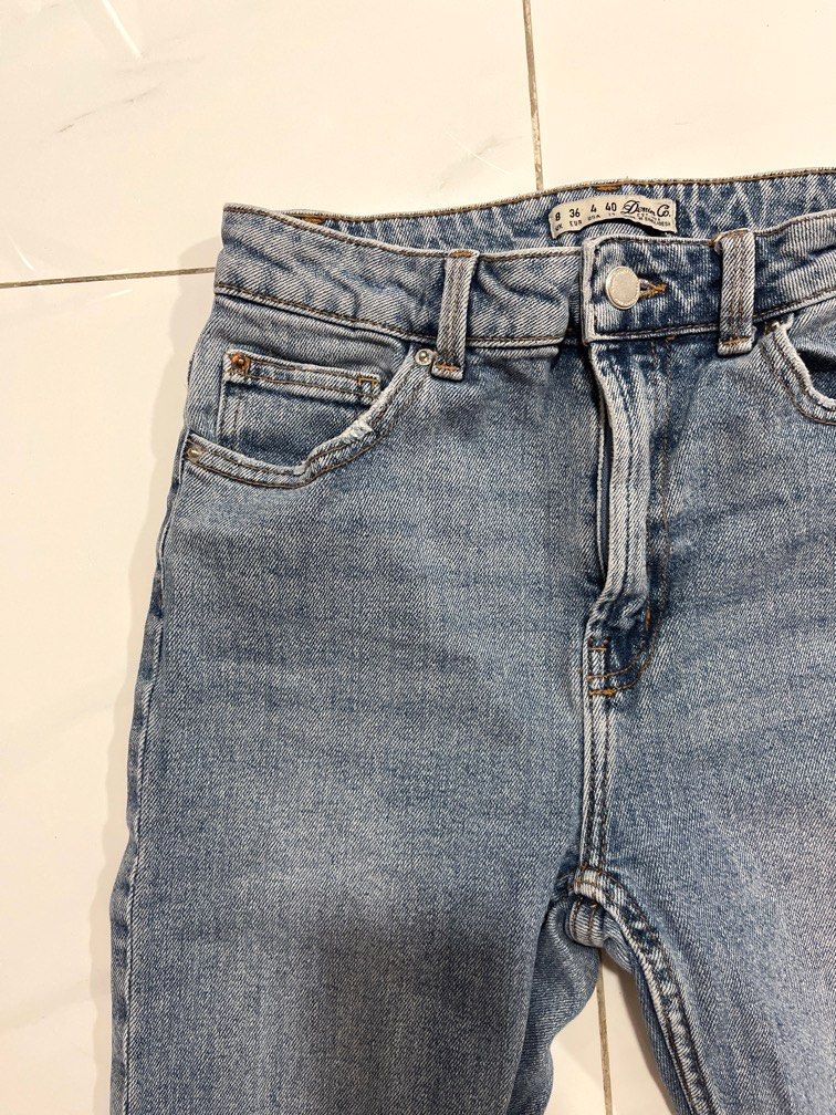 Primark Mid Blue High Waisted Slim Fit Straight Leg Cropped Jeans