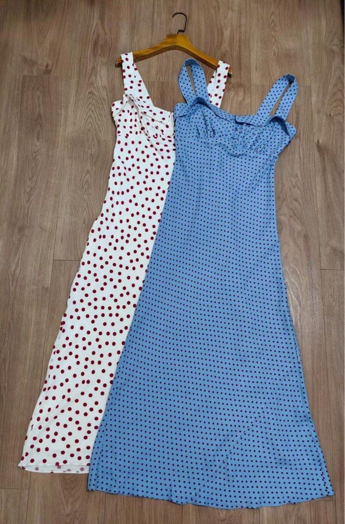 Reformation Tanya Midi Dress in bingo red and blue polka dot Women s Fashion Dresses Sets Dresses on Carousell
