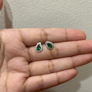 S925 5A Cubic Zirconia with Emerald stone earrings