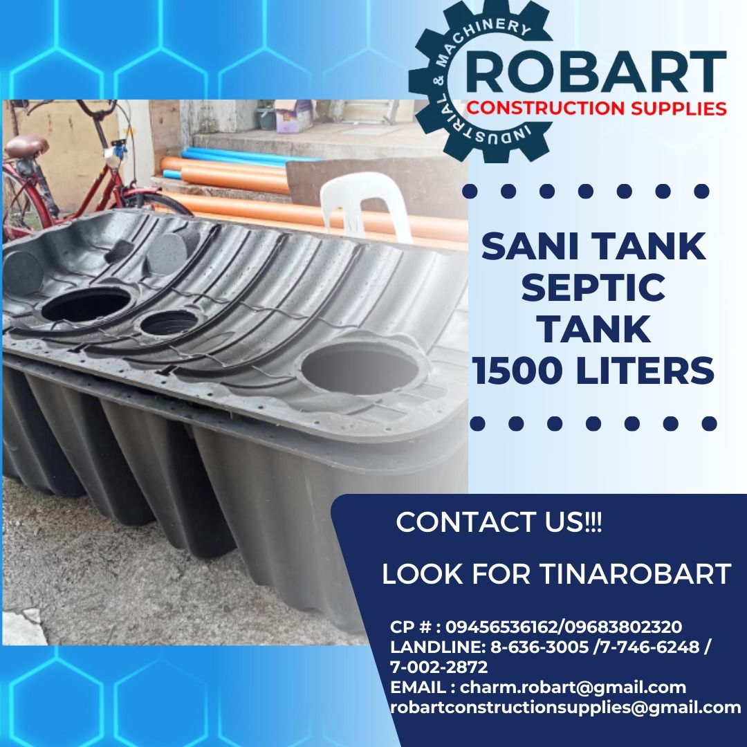 Sani Tank Septic Tank (Category: Construction & Building Materials) located in Manila. Submitted by tina.sales (Listing ID 1303320227, Image 2). Description: Sani Tank Septic Tank SNSP1000--₱8,000 SNSP1500-- ₱12,000 SNSP2000--₱16,000 SEND US MESSAGE FOR INQUIRIES ‼️‼️ ~~TINA ROBART~~ 0 9 4 5 6 5 3 6 1 6 2 0 9 6 8 3 8 0 2 3 2 0 LANDLINE: 8 6 3 6 3 0 0 5 / 7 7 4 6 6 2 4 8 / 7 0 0 2 2 8 7 2 EMAIL : c h a r m.r o b ar t @ g m a i l.c o m r o b a r t 