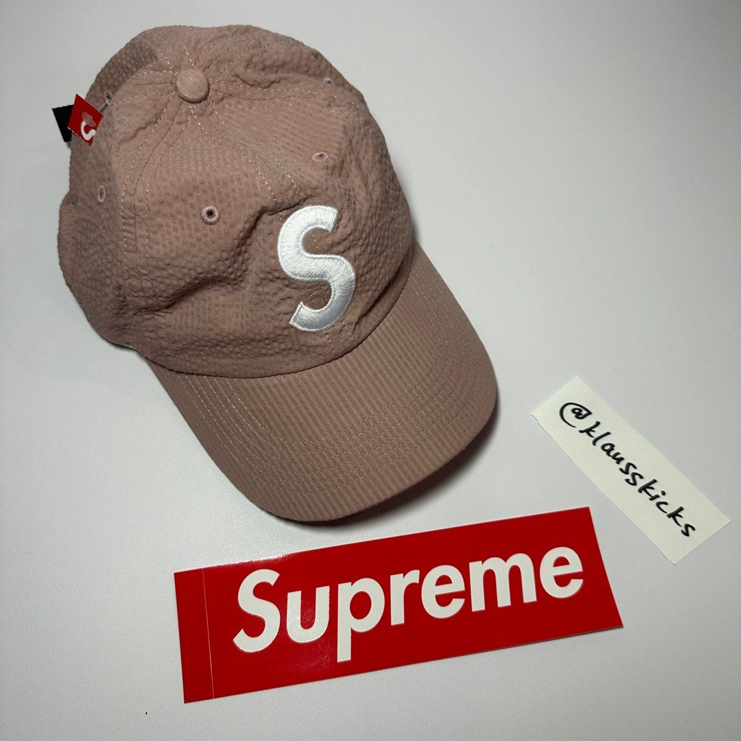 SUPREME SEERSUCKER S LOGO 6-PANEL CAP PINK, Men's Fashion
