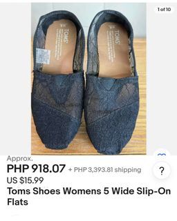 Toms Classic Espadrille Lace Slip On Flat
Shoes Womens 5.5 
Black 381114
