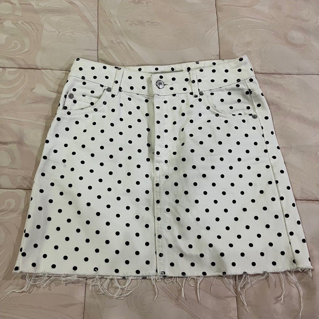 Topshop White Denim Polka Dot Skirt Women s Fashion Bottoms Skirts on Carousell