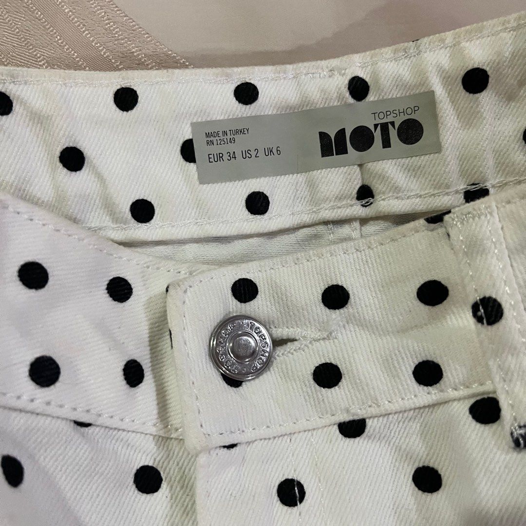 Topshop White Denim Polka Dot Skirt Women s Fashion Bottoms Skirts on Carousell