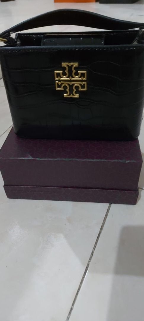 Tory Burch Britten Croco Black Premium, Barang Mewah, Tas Dompet