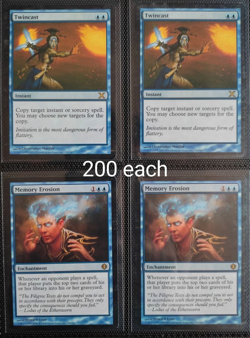 Twincast 10E, Memory Erosion ALA - Magic the Gathering mtg (Category: Raw Singles) located in Manila. Submitted by dave.muteki (Listing ID 1303418036, Image 1). Description: Twincast 10E, Memory Erosion ALA Near Mint condition Actual pics posted php200 each.