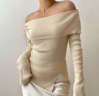 Vintage Cream knitted  off shoulder top