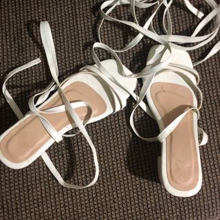 white sandal strappy heels lace up