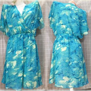 Women's Airy Short Sleeve Kimono Style Deep V Neck Tie dye Dress