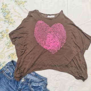 y2k acubi brown heart baggy mesh shirt
