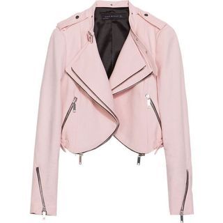 Zara Biker Cropped Jacket in Light Pastel Barbie Pink