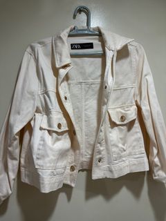 Zara cropped denim jacket in white