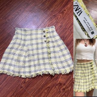 Zara yellow tweed skirt