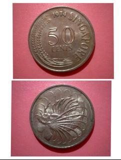 (1974) 50 Cents Singapore Old Coin Collectible Vintage Old Money Currency Retro Classic Collector Coins Currencies Asian Asia Collection Singaporean SG Token