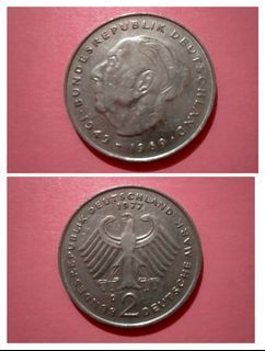 (1977) D Mint Mark Rare 2 Deutsche Mark Bundes Republik Deutschland (1949-1969) Vintage Old German Coin Collectible Money Currency Retro Classic Collector Coins Currencies European Europe Collection Token Germany