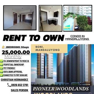 2br 50sqm pioneer woodlands 25k monthly rent to own condo